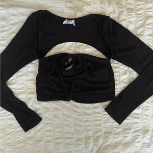 Princess Polly Black Long Sleeve Cutout Tie-Front Crop Top
